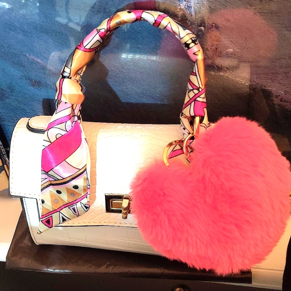 🆕3PC Mini White Crossbody Purse w Twill Bag Scarf/Keychain NWT - Picture 8 of 8